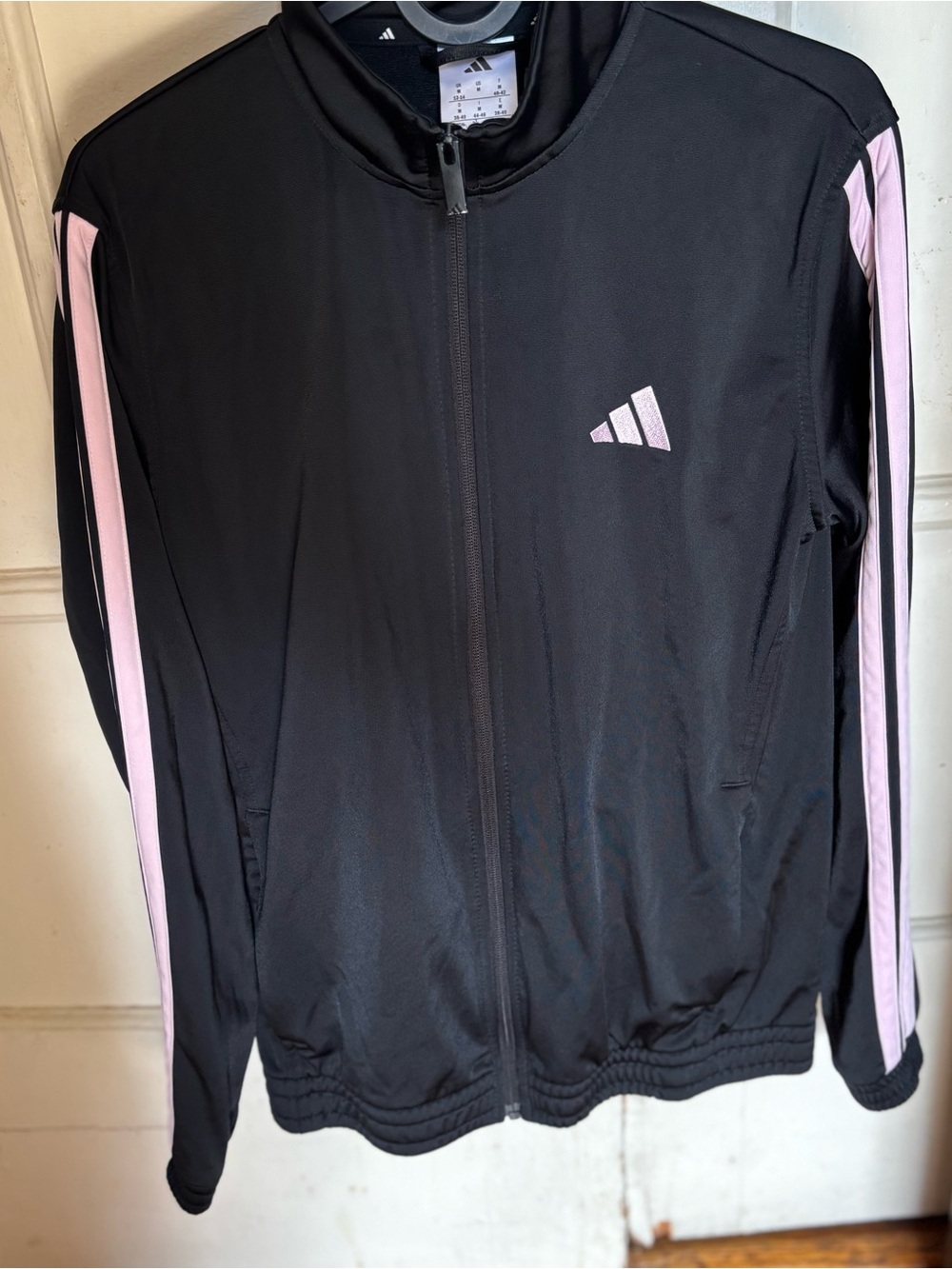 Women’s Adidas Black & Pink 3 Stripes Track Suit Jacket Size Medium